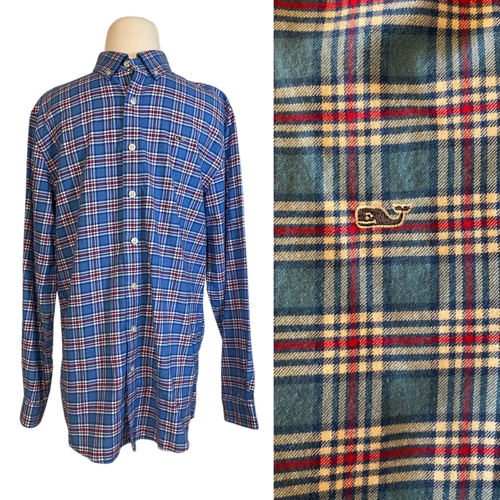 NWOT Vineyard Vines XL 18 Boys 100% Cotton Flannel Blue Plaid Button Down Shirt
